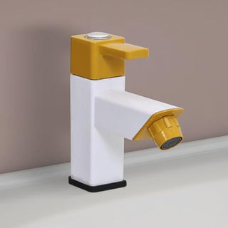 Plantex PTMT EDS-123 Single Lever Pillar Tap for Wash Basin with Water Saving Aerator/Water Tap for Bathroom Sink (Yellow & White)
