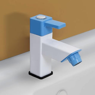 Plantex PTMT ES-113 Single Lever Pillar Painted Tap For Wash Basin With Plastic Wall Flange/Bathroom Water Tap (Blue & White)