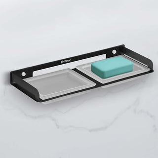 Plantex Stainless Steel and Frosted Glass Double Soap Holder for Bathroom/Dual Soap Case/Soap Stand/Bathroom Accessories -(Black)