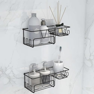 Plantex Shelf with Soap Dish for Bathroom/GI Steel Self Adhesive Bathroom Organizer/Soap Holder with Hook/Bathroom Accessories - Pack of 2 (Black)