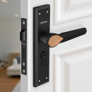 Plantex Heavy-Duty Door Lock Set - Main Door Lock Handle Set/6-Lever Lock Mechanism Mortise Lock with 3 Keys, Brass Lock Body & Cylinder (PTP-07, Black & Rose Gold)