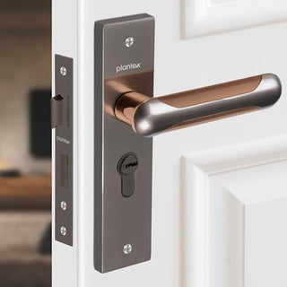 Plantex Heavy-Duty Door Lock Set - Main Door Lock Handle Set/Mortise Lock with 3 Keys, Brass Lock Body & Cylinder (8124 - Satin Black & PVD Choco)
