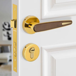Plantex Premium Main Door Lock with 3 Years Warranty - Mortise Lock Set for Home (PVD Gold & Wood Finish)