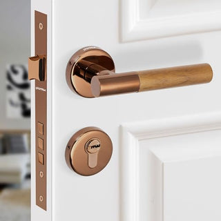 Plantex Premium Door Lock with 3 Years of Warranty - Main Door Lock Set (PVD Rose Gold & Wood Finish)