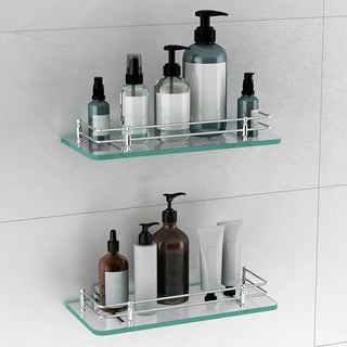 Plantex Premium Transparent Glass Shelf for Bathroom Wall/Bathroom Organizer/Storage Rack for Kitchen/Living Room (Polished, 12x6 - Pack of 1)