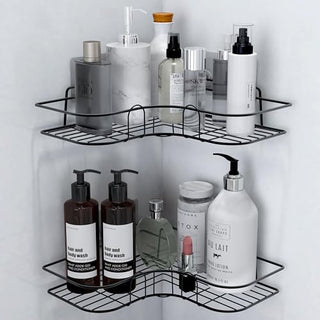 Plantex Self Adhesive Bathroom Side Corner Shelf/No Drill Bathroom Corner Shelves for Wall/Bathroom Organizer Without Drill - GI Metal (Pack of 2), Black