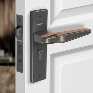Plantex Heavy Duty Door Lock Set - Main Door Lock Handle Set/Mortise Locks with 3 Keys, Brass Body & Cylinder (8064 - Grey & PVD Choco)
