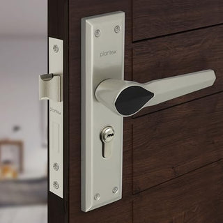 Plantex Heavy-Duty Main Door Lock Set/Door Handle Lock/6-Lever Lock Mechanism Mortise Lock with 3 Keys/Brass Lock Body & Cylinder (PTP-07, Satin & Black)