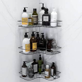 Plantex Drill Free Bathroom Corner Shelf/Adhesive Shelf for Kitchen with Magic Sticker/Bathroom Accessories Set- GI Metal (Pack of 3)