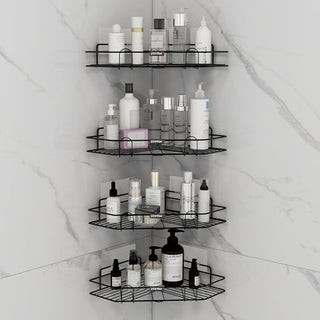 Plantex Self Adhesive Corner Shelf for Bathroom/Adhesive Shelf for Kitchen - with Magic Sticker/Bathroom Organizer Without Drill - Pack of 4 (Diamond, Black)