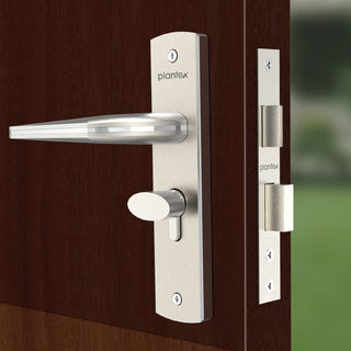Plantex Heavy-Duty Door Lock Set - Main Door Lock Handle Set/ 6-Lever Lock Mechanism with 3 Years of Warranty/Mortise Lock with 3 Keys, Brass Lock Body & Cylinder(8077 - Chrome & Matt)