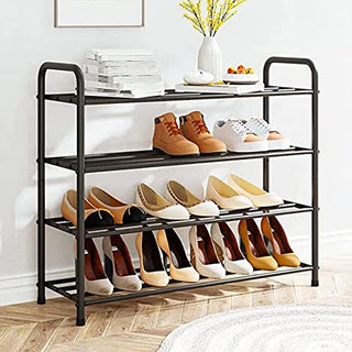 Plantex GI Metal Shoe Rack for Home/Shoe/Slipper Stand/Chappal Stand/Storage Organizer - 4 Big Shelves (Black)