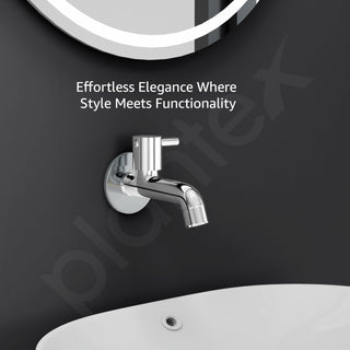 Plantex Long Body Bib Cock for Bathroom with Water Saving Aerator/Brass Spindle Bib Tap with Wall Flange and Teflon Tape for Bathroom (MKS-1272-Chrome)