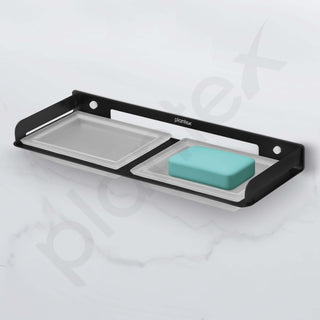 Plantex Stainless Steel and Frosted Glass Double Soap Holder for Bathroom/Dual Soap Case/Soap Stand/Bathroom Accessories -(Black)
