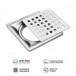 Plantex 304 Grade Stainless Steel Bathroom Floor Drain/Non- Porous Surface Floor Drain/Bathroom Water Drainer/Floor Trap for Bathroom and Kitchen - (6x6 inches)