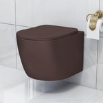 Plantex Ceramic Wall Hung Commode/Imported Rimless Washdown Flush Western Toilet/Commode with Soft Closing Seat - P Trap (Round-Matt Brown)