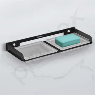 Plantex Stainless Steel and Frosted Glass Double Soap Holder for Bathroom/Dual Soap Case/Soap Stand/Bathroom Accessories -(Black)
