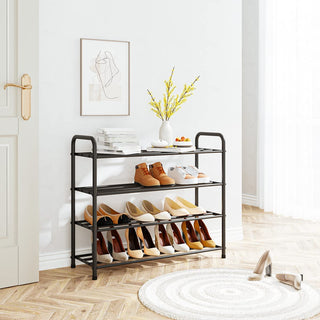 Plantex GI Metal Shoe Rack for Home/Shoe/Slipper Stand/Chappal Stand/Storage Organizer - 4 Big Shelves (Black)