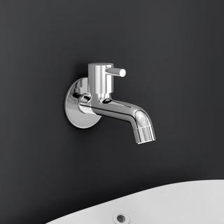 Plantex Long Body Bib Cock for Bathroom with Water Saving Aerator/Brass Spindle Bib Tap with Wall Flange and Teflon Tape for Bathroom (MKS-1272-Chrome)