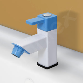 Plantex PTMT ES-113 Single Lever Pillar Painted Tap For Wash Basin With Plastic Wall Flange/Bathroom Water Tap (Blue & White)
