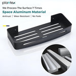 Plantex Aluminum Towel Rack/Towel Rod with Shelf for Bathroom Organizer/Towel Hanger with Hooks/Storage Shelf/Wall Mount - Bathroom Accessories (Black)