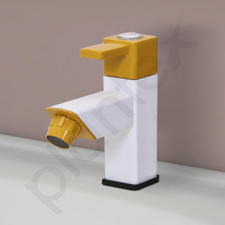 Plantex PTMT EDS-123 Single Lever Pillar Tap for Wash Basin with Water Saving Aerator/Water Tap for Bathroom Sink (Yellow & White)