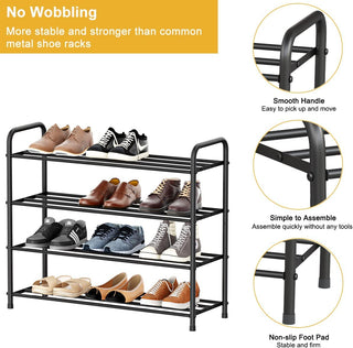 Plantex GI Metal Shoe Rack for Home/Shoe/Slipper Stand/Chappal Stand/Storage Organizer - 4 Big Shelves (Black)