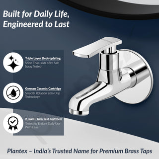 Plantex Bib Cock Water Tap for Bathroom with Water Saving Aerator/Wall Mount Tap for Wash Basin with Teflon Tape & Wall Flange, Chrome (3502, Chrome)