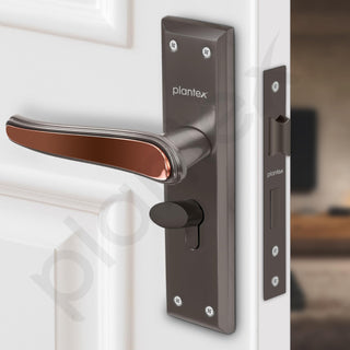Plantex Heavy-Duty Door Lock Set - Main Door Lock Plate Handle Set/6-Lever Mechanism Mortise Locks with 3 Keys/Brass Locks Body & Cylinder (PTP-09- Satin Black & Rose Gold)