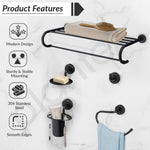Plantex 304 Grade Stainless Steel Bathroom Accessories Set of 5 - Towel Stand/Napking Holder/Soap Holder/Toothbrush Holder/Robe Hanger - Daizy (Black)