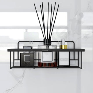 Plantex GI Steel Self Adhesive Bathroom Shelf/Wall Mounted Shelf for Bathroom with Magic Sticker/Bathroom Organiser (Black, Powder Coated)