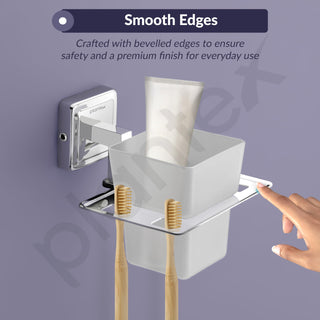Plantex 304 Grade Stainless Steel Toothbrush Holder/ABS Toothpaste Stand/Tumbler Holder for Bathroom - Decan (Chrome)