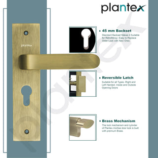 Plantex Heavy-Duty Door Lock Set - Main Door Lock Handle Set/ 6-Lever Lock Mechanism with 3 Years of Warranty/Mortise Lock with 3 Keys, Brass Lockbody & Cylinder (8110 - Brass Antique)