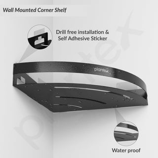 Plantex Corner Shelf for Bathroom Wall/Self Adhesive Bathroom Corner Shelf/Bathroom Organizer Without Drill - Pack of 3 (Black)