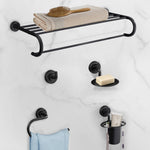 Plantex 304 Grade Stainless Steel Bathroom Accessories Set of 5 - Towel Stand/Napking Holder/Soap Holder/Toothbrush Holder/Robe Hanger - Daizy (Black)
