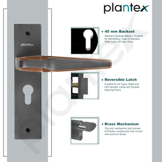 Plantex Heavy Duty Door Lock Set - Main Door Lock Handle Set/Mortise Locks with 3 Keys, Brass Body & Cylinder (8064 - Grey & PVD Choco)