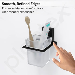 Plantex 304 Grade Stainless Steel Glass Tumbler Holder/Toothbrush Holder for Bathroom/Bathroom Accessories – Pack of 1 (Crystal, Black)