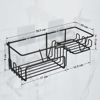 Plantex Shelf with Soap Dish for Bathroom/GI Steel Self Adhesive Bathroom Organizer/Soap Holder with Hook/Bathroom Accessories - Pack of 2 (Black)