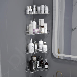 Plantex Self Adhesive Corner Shelf for Wall/Stainless Steel Bathroom Shelf/Kitchen Corner Shelf/Bathroom Organizer Without Drill-Pack of 4 (Chrome)