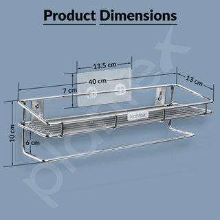 Plantex Self Adhesive Bathroom Shelf/Stainless Steel Shelf with Towel Rod/Napkin Holder/Kitchen Shelves & Racks/Kitchen Stand/Rack (Chrome)