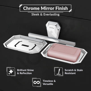 Plantex Double Soap Dish for Bathroom/304 Grade Stainless Steel Dual Soap Holder/Soap Case/Soap Stand/Bathroom Accessories - Pack of 1 (PM-2408, Chrome)