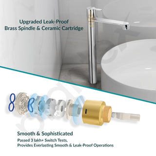 Plantex Pure Brass High Neck Pillar Tap for Wash Basin with Teflon Tape/Tabletop Wash Basin Tap/Pillar Cock with 7 Year Warranty (FLO-804-Mirror Chrome)