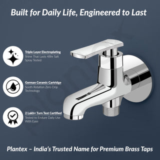Plantex Pure Brass 2 in 1 Tap for Washing Machine/2-Way Bib Cock for Bathroom with Wall Flange & Teflon Tape - (Chrome, 3507-1)