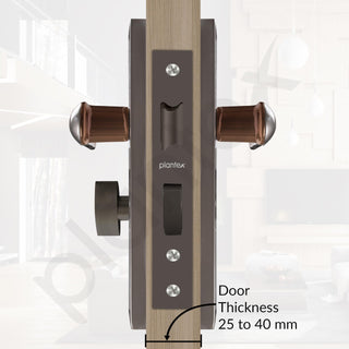 Plantex Heavy-Duty Door Lock Set - Main Door Lock Handle Set/Mortise Lock with 3 Keys, Brass Lock Body & Cylinder (8124 - Satin Black & PVD Choco)