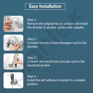 Plantex Flexible Tap Extender for Kitchen Sink/360° Rotation/Diverter Plus Aerator with Extendable Recoil Hose/Fits F22 and M24 mm taps (XL-2014/Chrome)