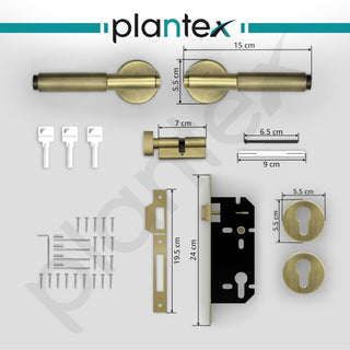 Plantex Premium Door Lock with 3 Years of Warranty/Mortise Lock for Home - Main Door Lock Set (Brass Antique)