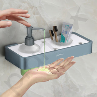 Plantex Aluminium and Acrylic 2 in 1 Shampoo Dispenser with Toothpaste Holder/Liquid Soap Dispenser with Tumbler Holder/Bathroom Accessories - (Grey and Milky White)