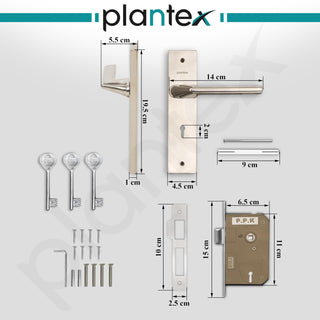 Plantex Heavy-Duty Door Lock Set - Main Door Lock Handle Set/ 6-Lever Lock Mechanism with 3 Years of Warranty/Mortise Lock with 3 Keys, Brass Lockbody (Matt)