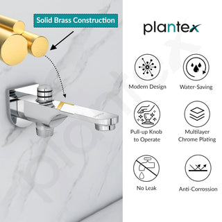 Plantex Pure Brass Spout for Bathroom with Brass Wall Flange and Teflon Tape/Button Attachment for Hand Shower-(ORN-222-Chrome)