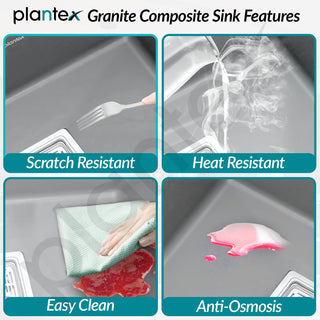 Plantex Kitchen Sink/Quartz Single Bowl Kichen Sink with Hose Pipe and Square Coupling/Under Mount Kitchen Sink - (Grey, 24 x 18 inch)